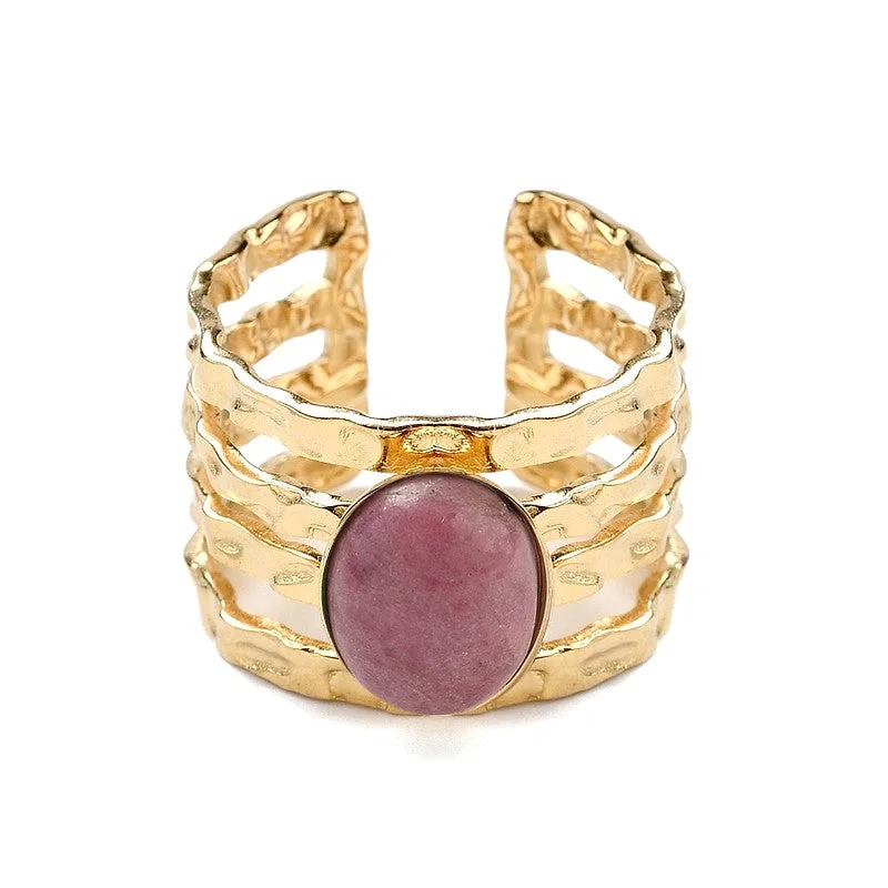 Bague 4 rangs pierres naturelles rhodonite