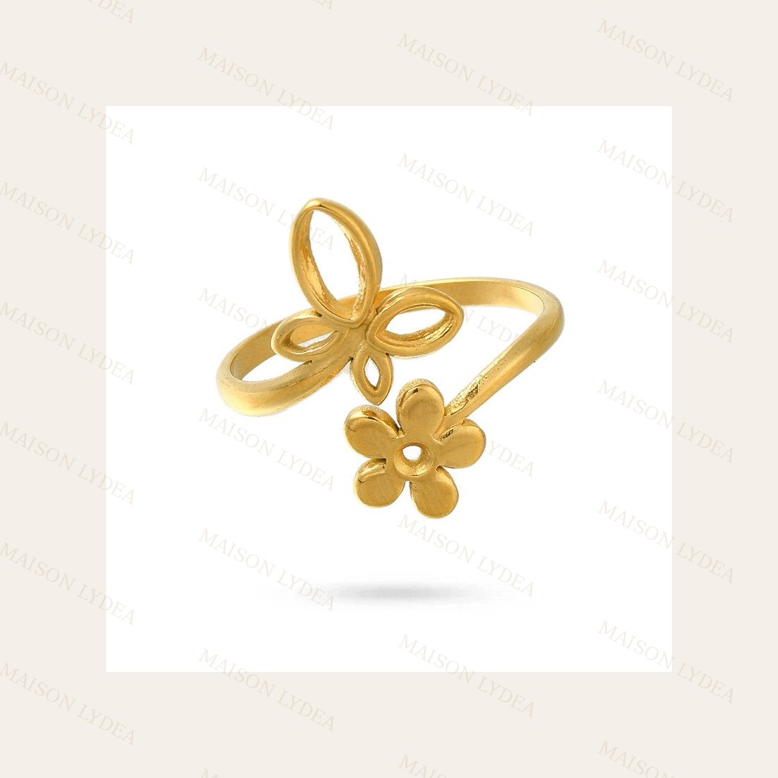 Bague Doré Fleur et Papillon
