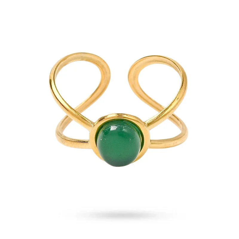 Bague Bagues entrecroisé pierre naturelle onyx verte