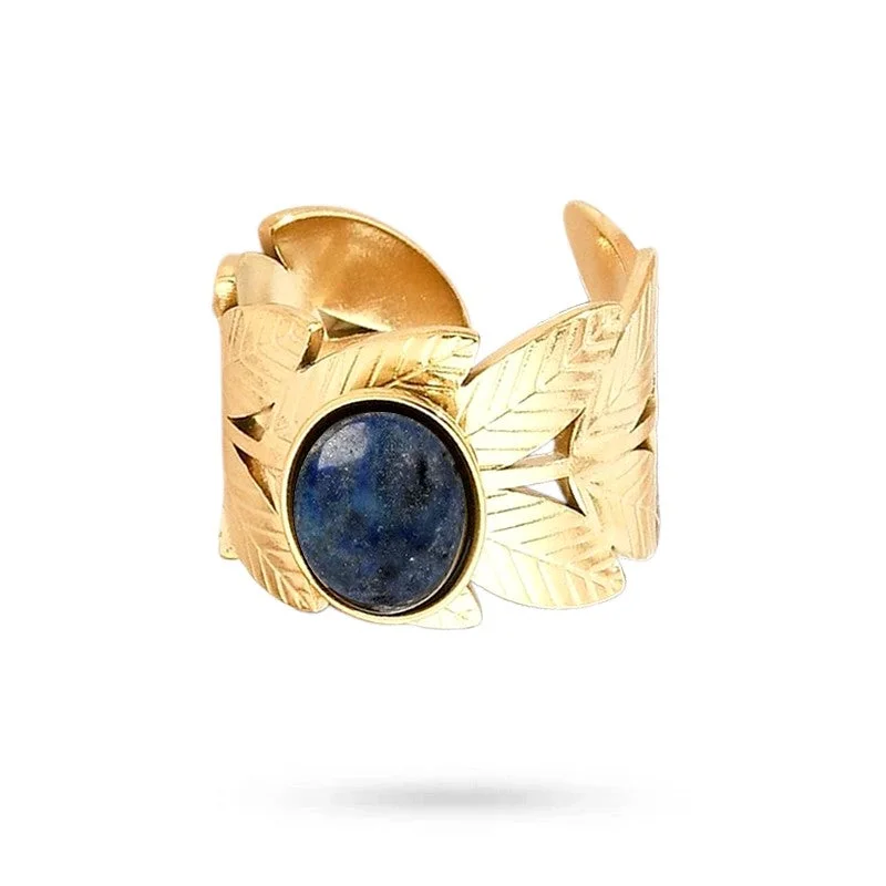 Bague Bagues feuille pierre naturelle lapis lazuli