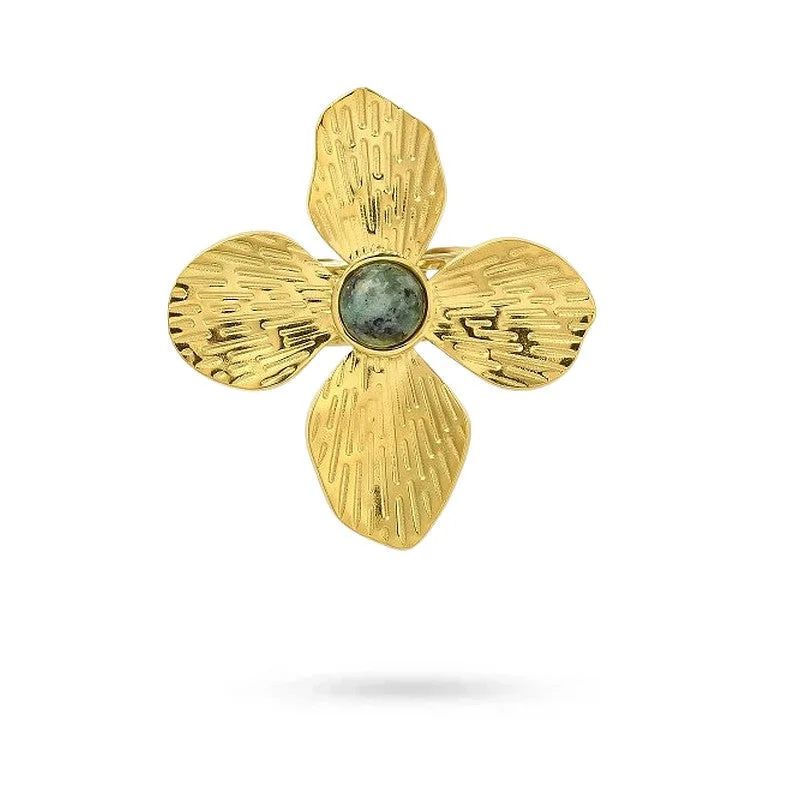 Bague Bagues fleur pierre naturelle jaspe