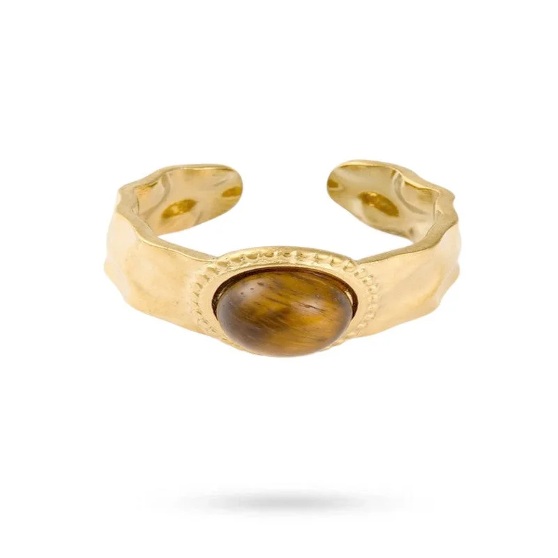 Bague Bagues martelée pierre naturelle œil de tigre