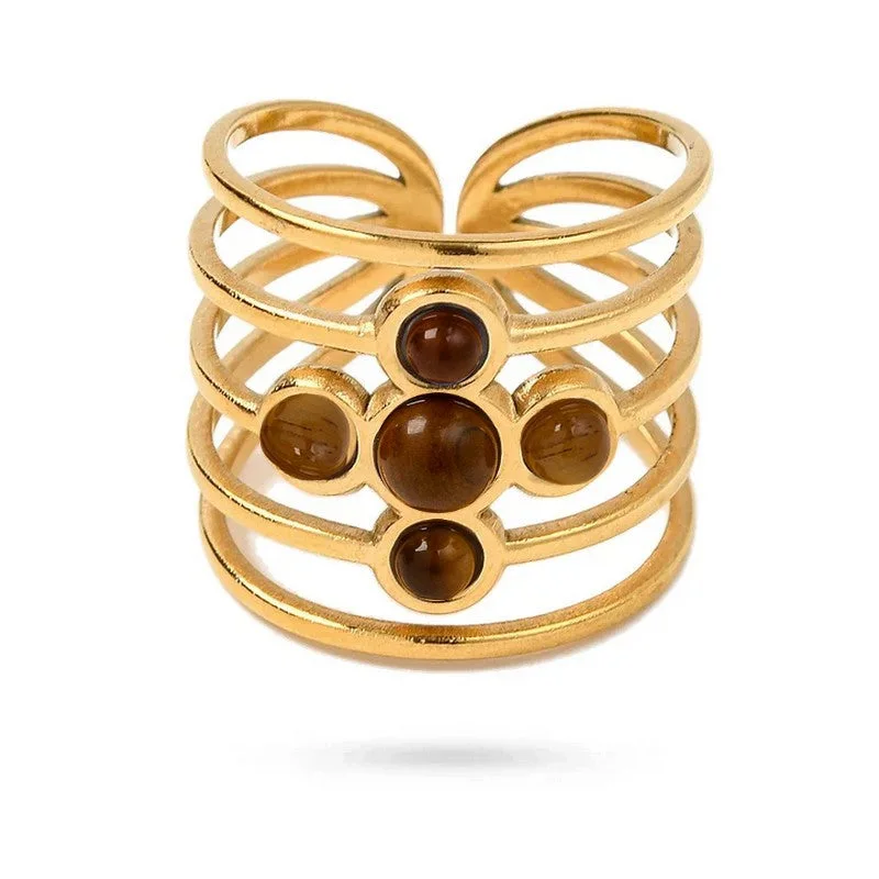Bague Bagues quatre pierres naturelles œil de tigre