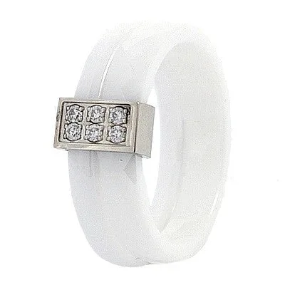 Bague en céramique Anneau "double" blanc cz
