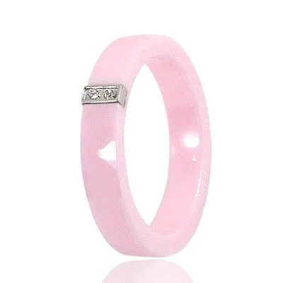 Bague en céramique Rose Lignés de strass