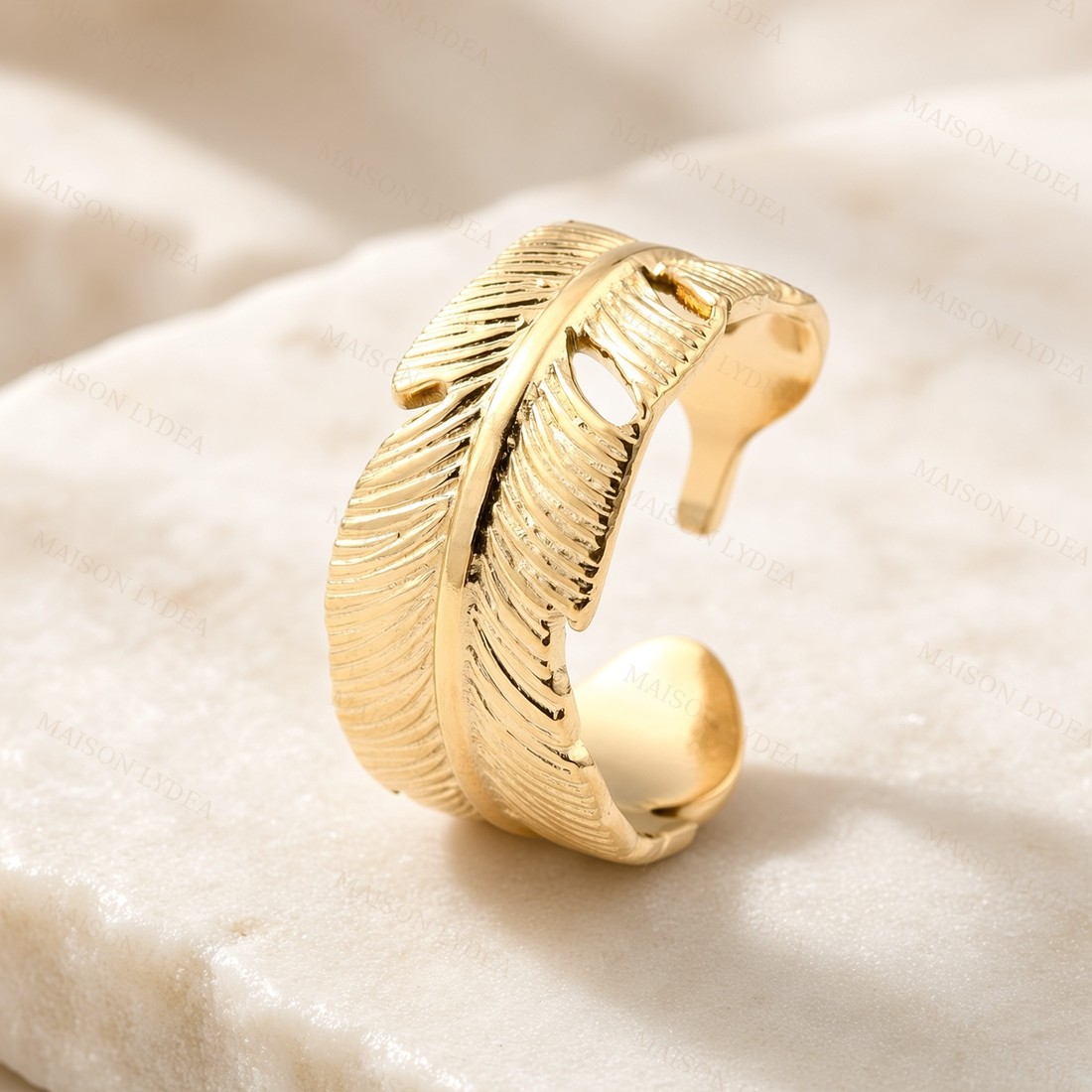 Bague Femme Réglable Feuille D'or