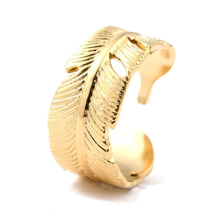 Bague Femme Réglable Feuille D'or