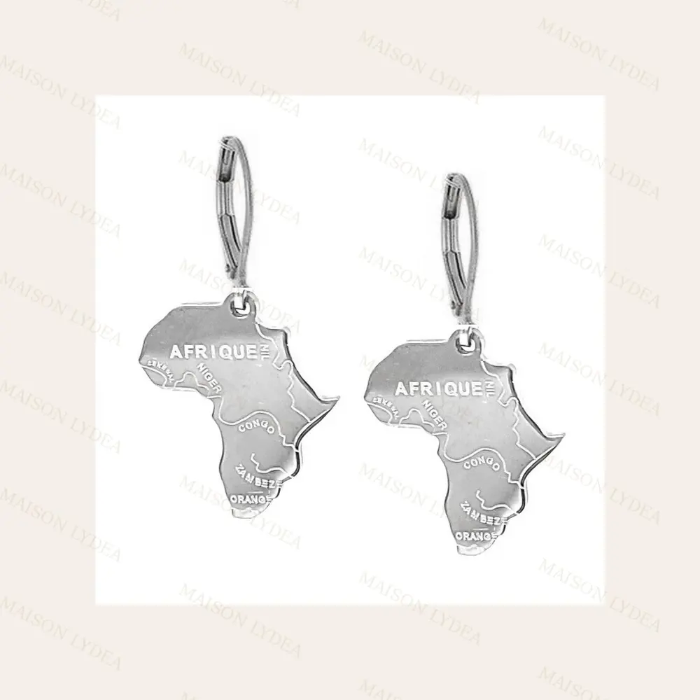Boucles D'oreilles Carte D'Afrique Argentée