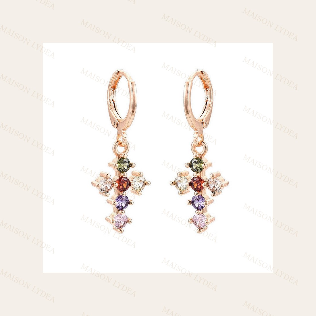 Boucles D'oreilles Croix Zirconiums Couleurs