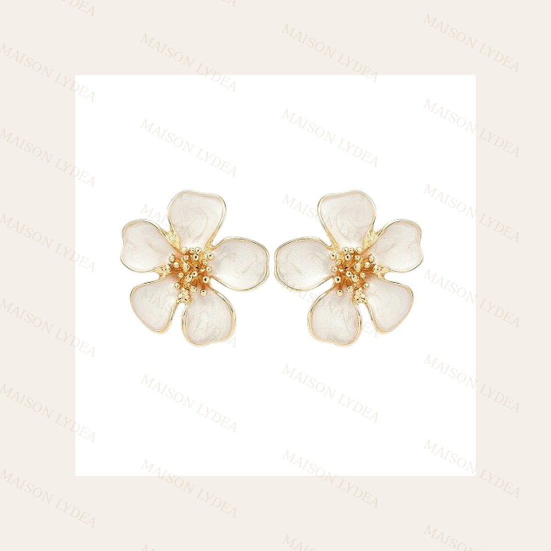 Boucles D'oreilles Fleur Nacre Blanc