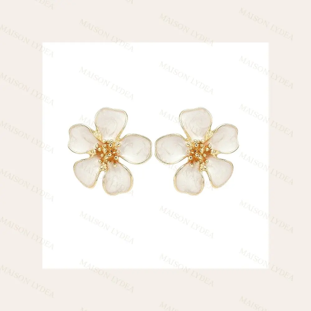 Boucles D'oreilles Fleur Nacre Blanc