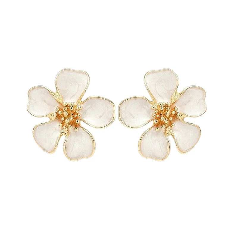 Boucles D'oreilles Fleur Nacre Blanc