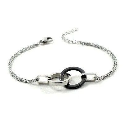 Bracelet acier et céramique 2 anneaux anthracite