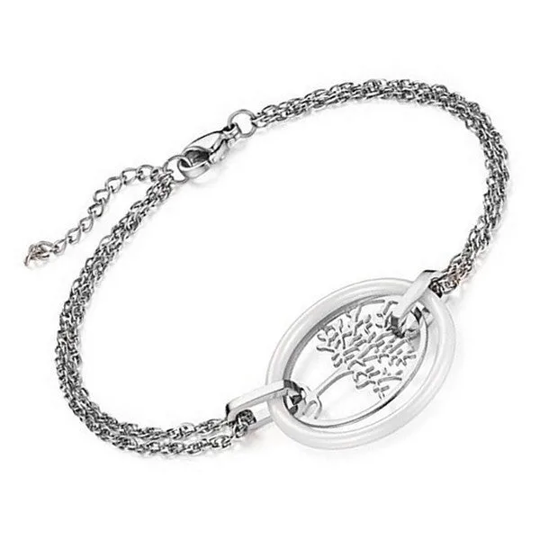Bracelet acier et céramique Arbre de vie et céramique blanche