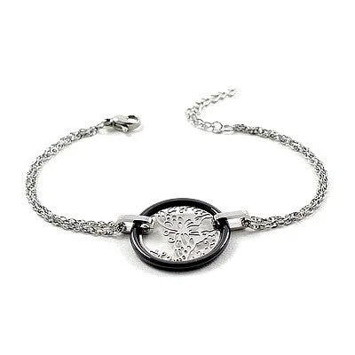 Bracelet acier et céramique Papillon et céramique anthracite