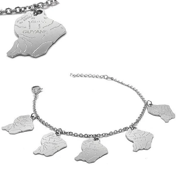 Bracelet Argenté Chaine et Motifs "Guyane"