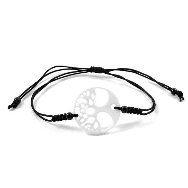 Bracelet cordon céramique Arbre de vie blanc