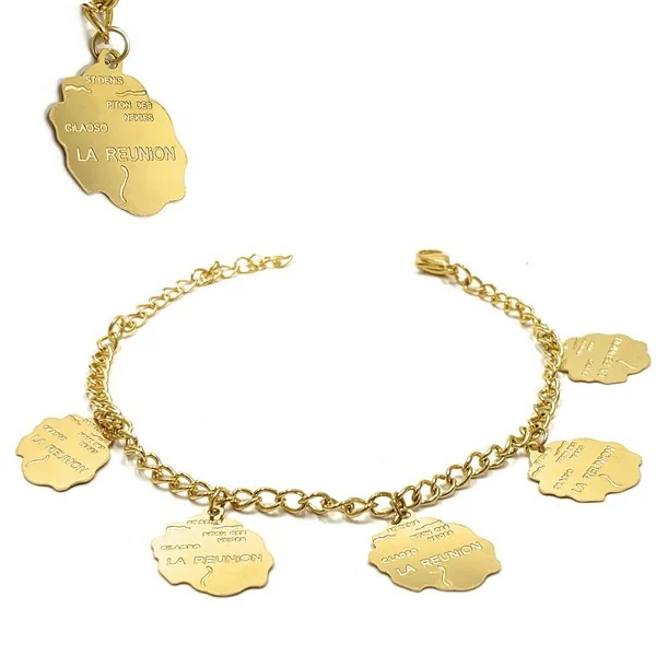 Bracelet Doré Chaine et Motifs "La Réunion"