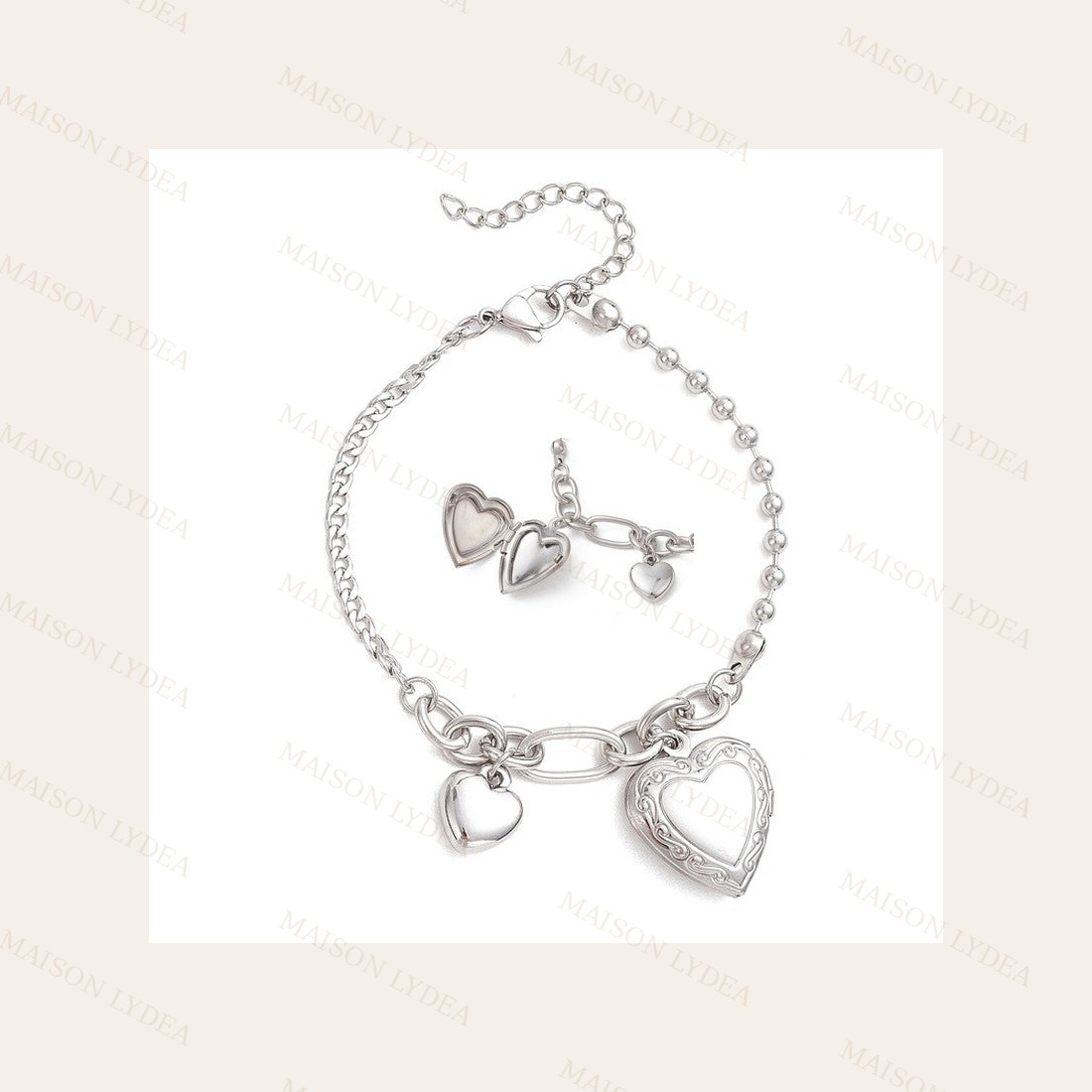 Bracelet double cœur porte photo
