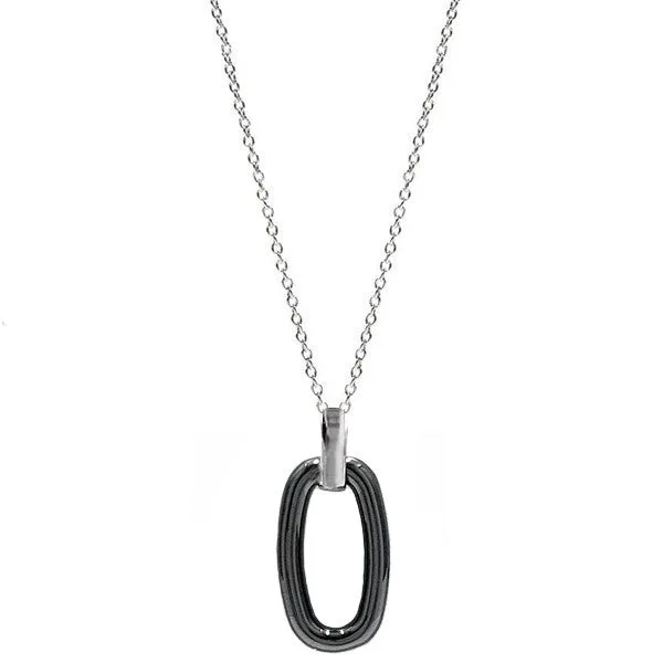 Collier acier céramique Cercle ovale noir