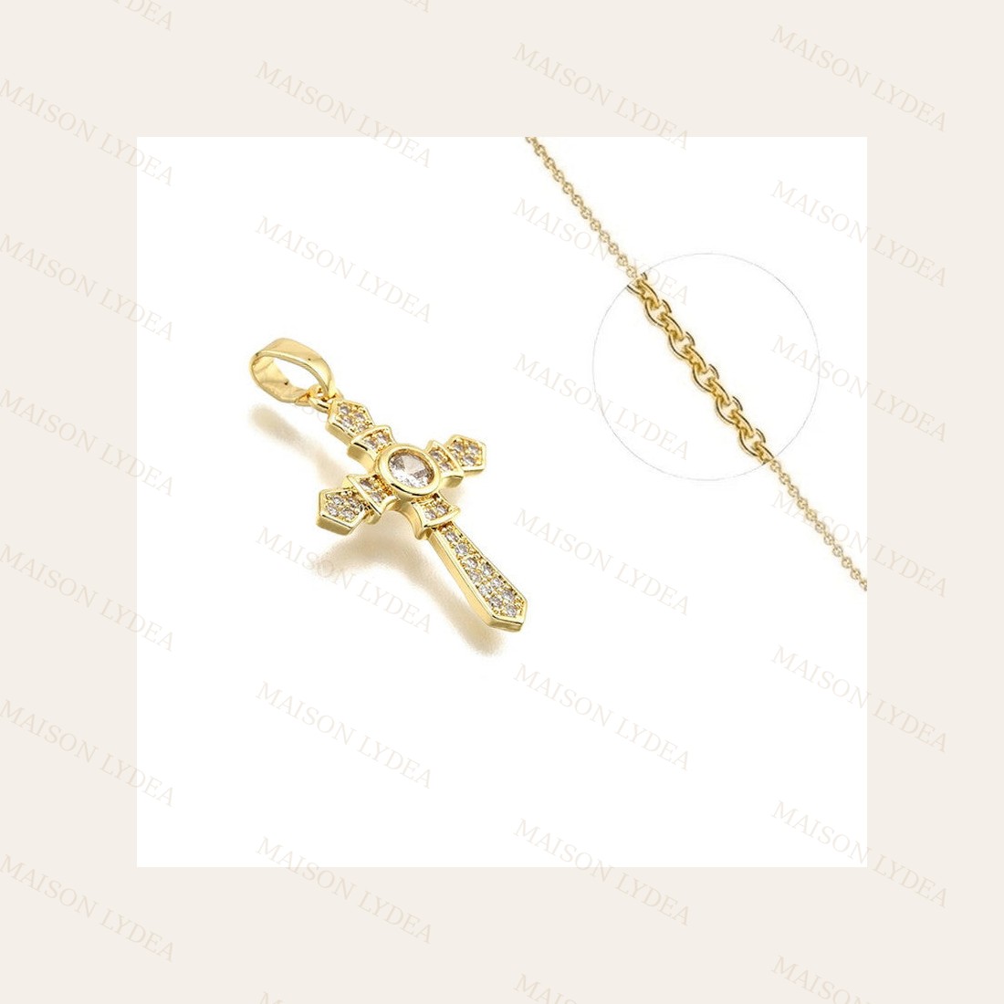 Collier Doré Croix Oxyde Blanc