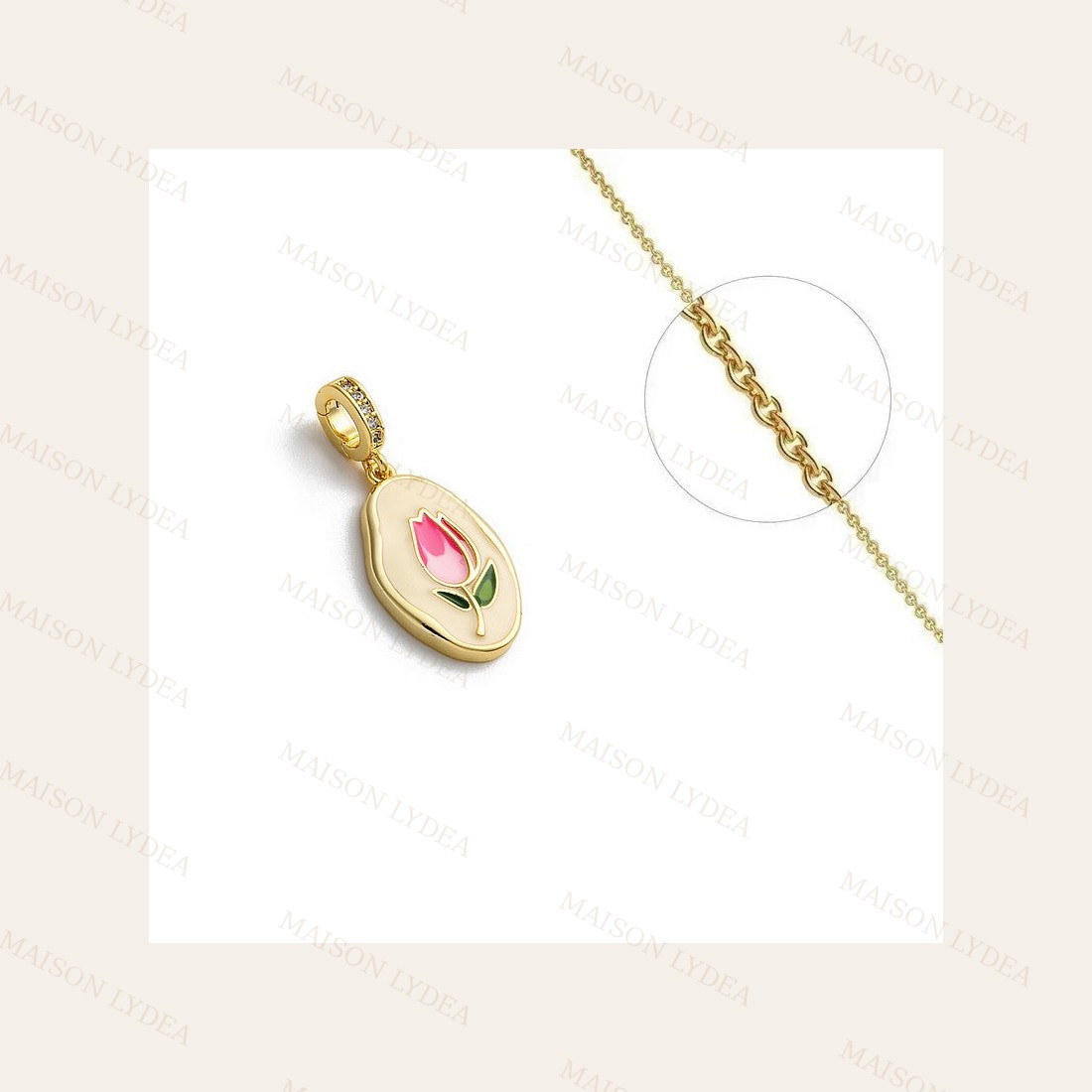 Collier Doré Fleur Émail et Zirconiums Sertis
