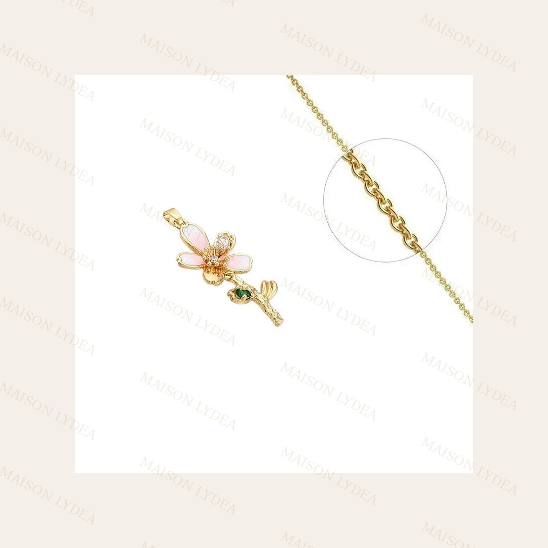 Collier Doré Fleur Nacre Zirconiums Sertis