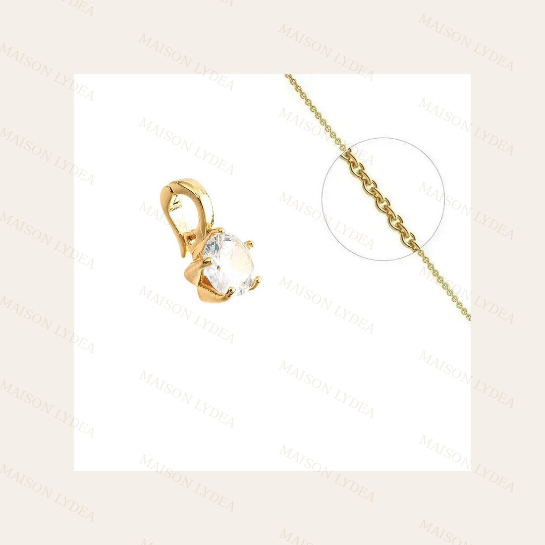 Collier Doré Solitaire Zirconium Blanc Serti