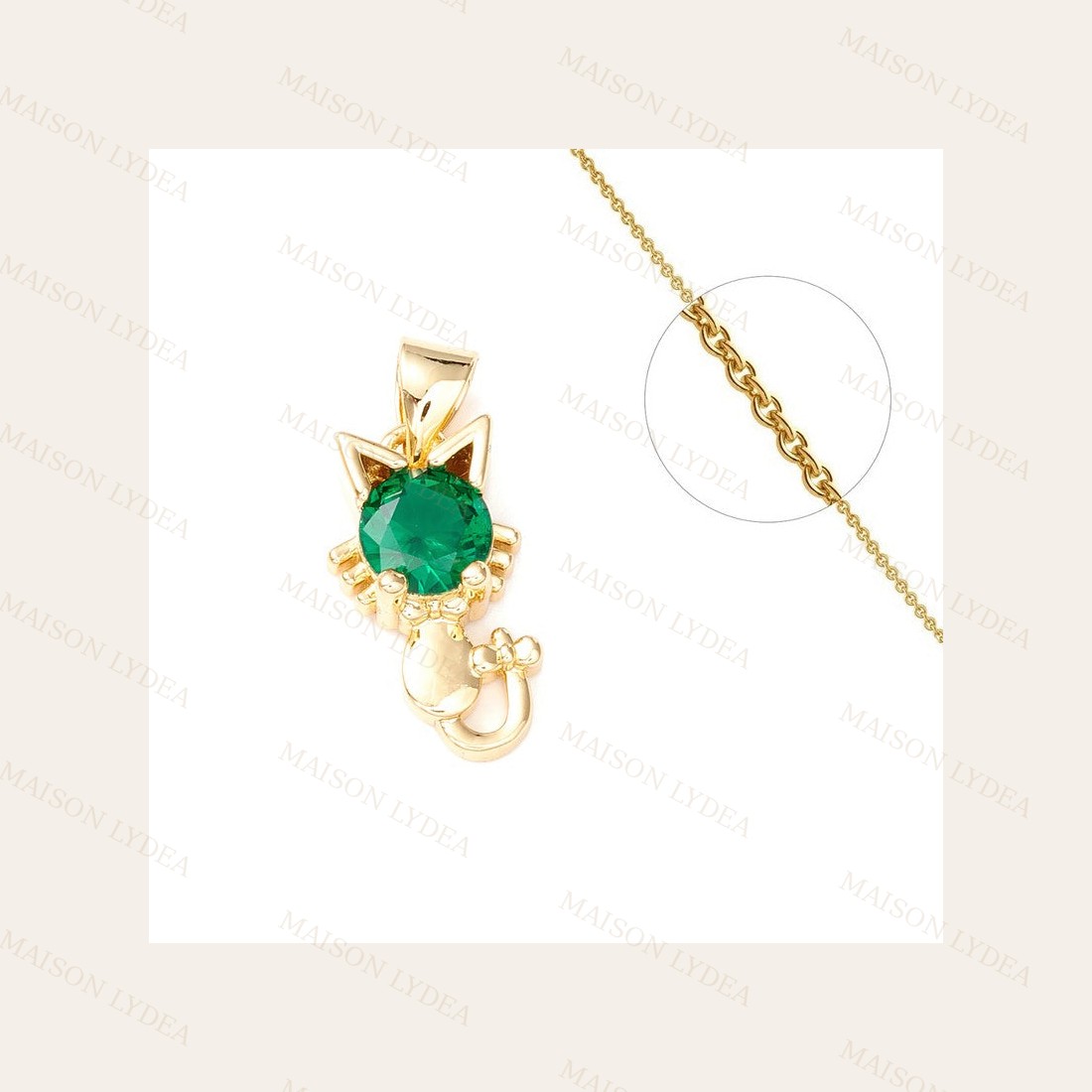 Collier Petit Chat avec Diamant CZ Vert