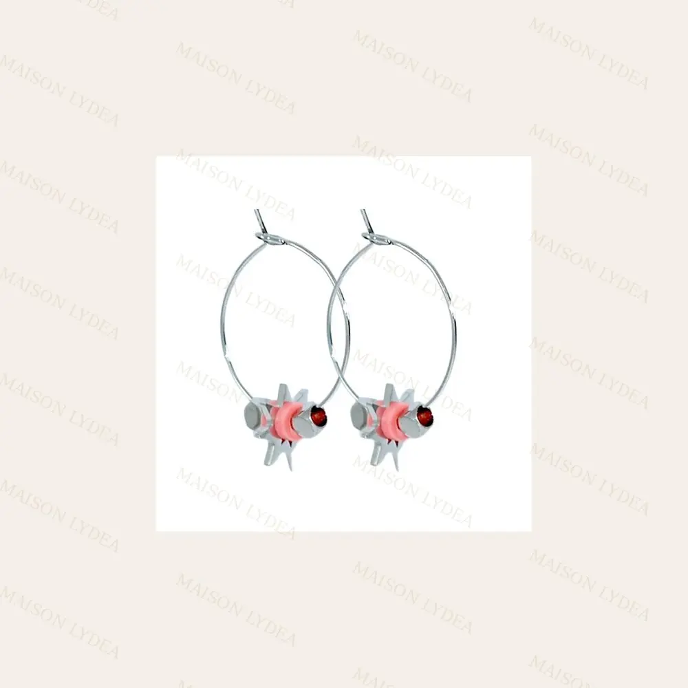 Boucles D'oreilles Créoles Étoile Pierre Rose