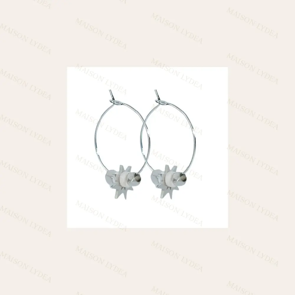 Boucles D'oreilles Créoles Étoile Pierre Blanche