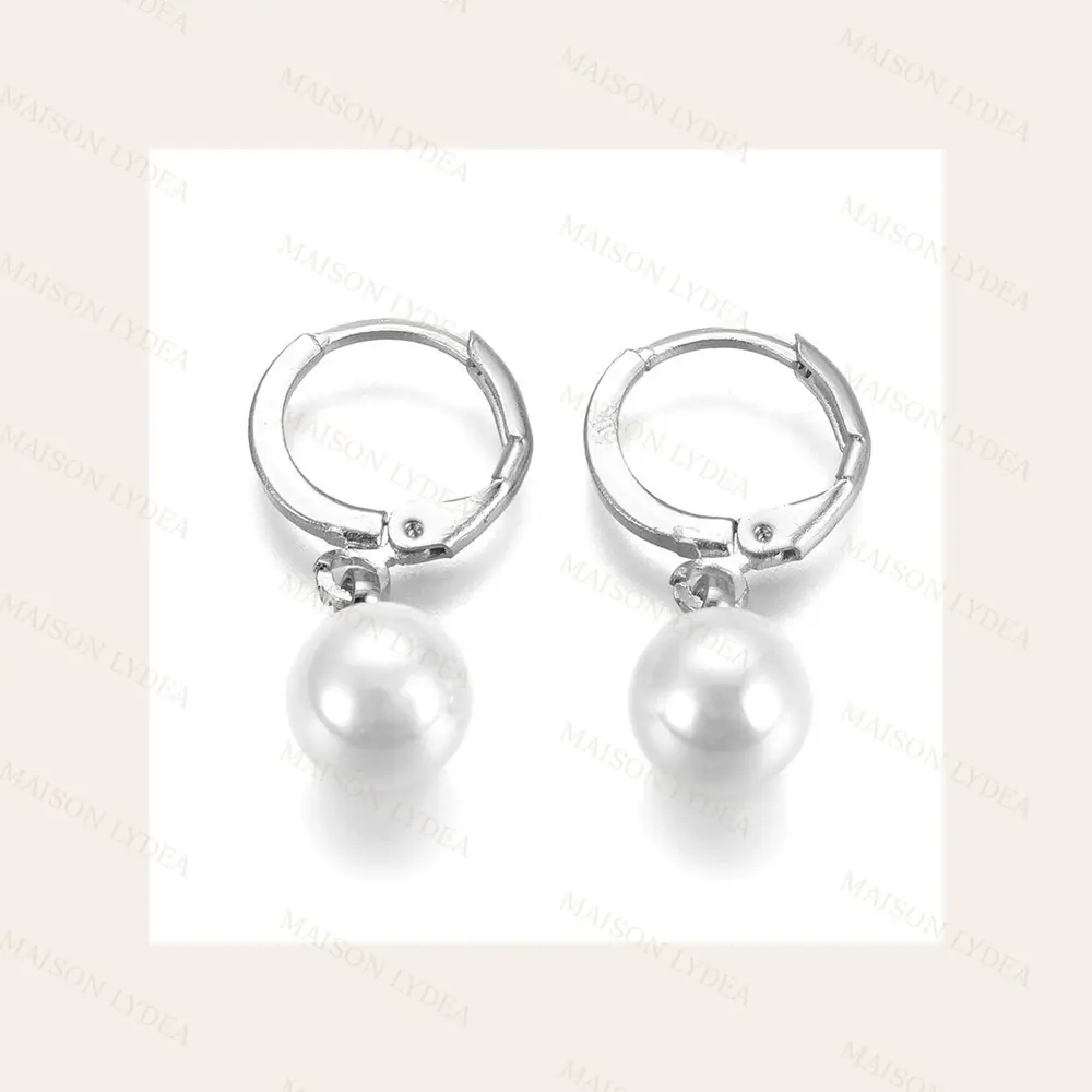 Boucles D'oreilles Créoles Argent Perle de Nacre