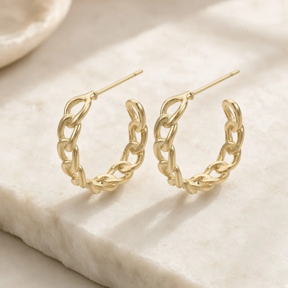 Boucles D'oreilles Demi Créoles Chaîne or